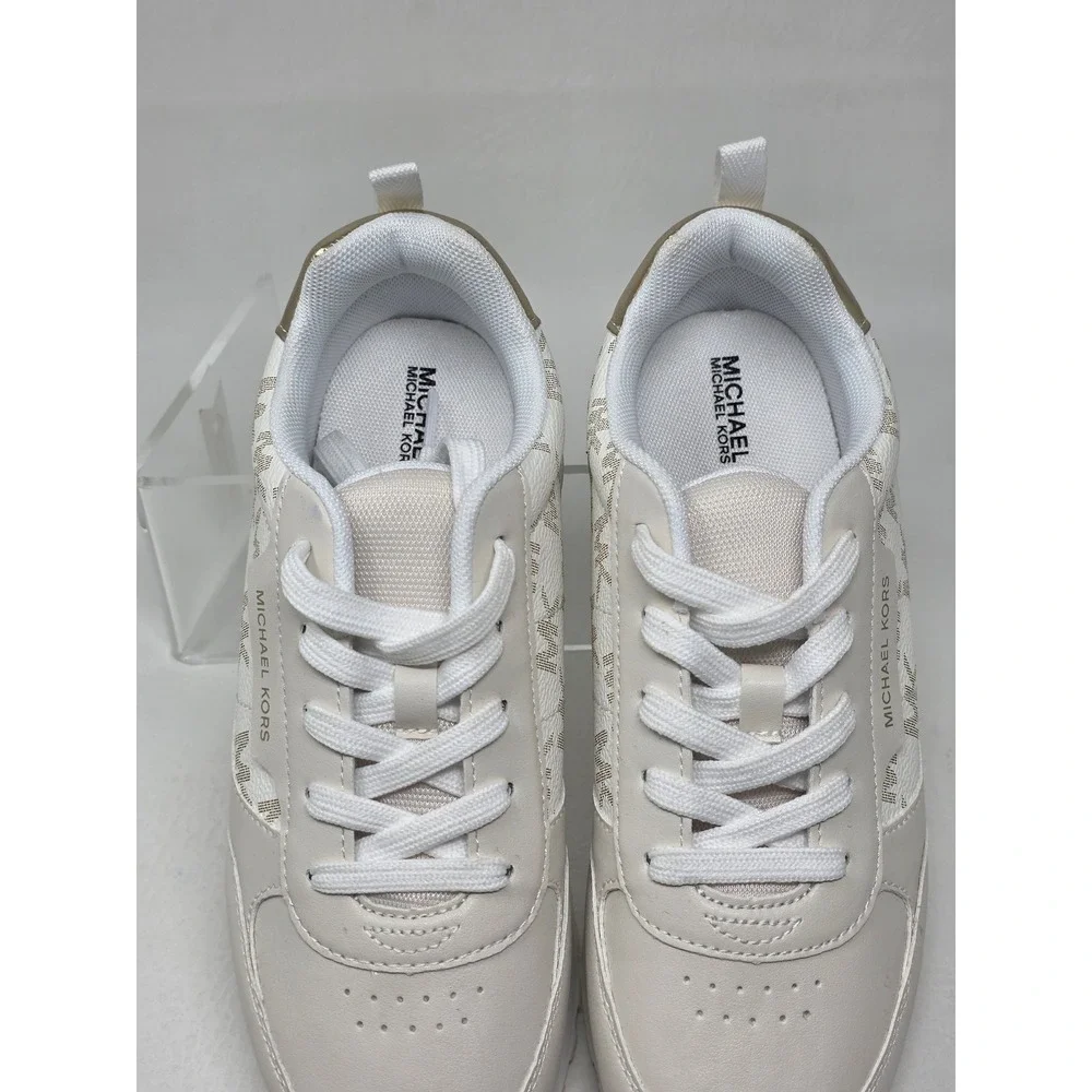 Michael Kors Landry Womens Size 5 Sneakers Cream Gold MK Logo Low Top Shoes New